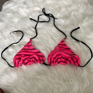 Custom Pink/Black Triangle Tie Bikini top -Large